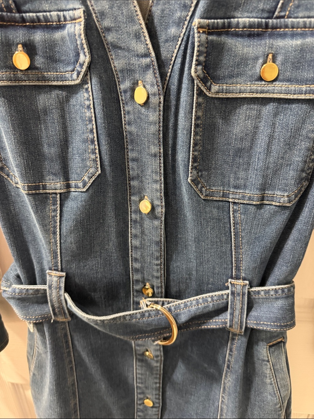 White House Black Market Blue Denim Shirt Dress with Belt - Picture 3 of 4